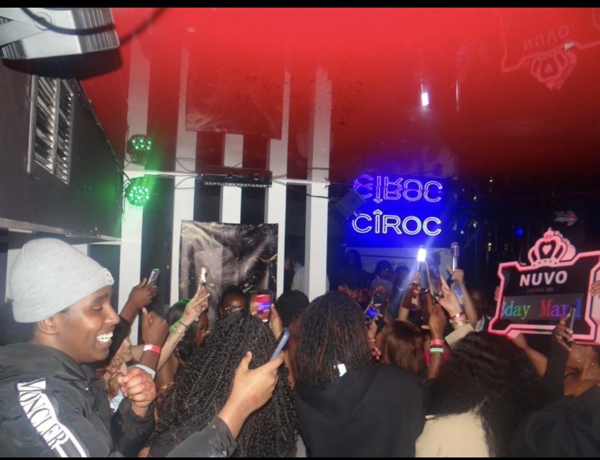 Guests raising their hands during the party