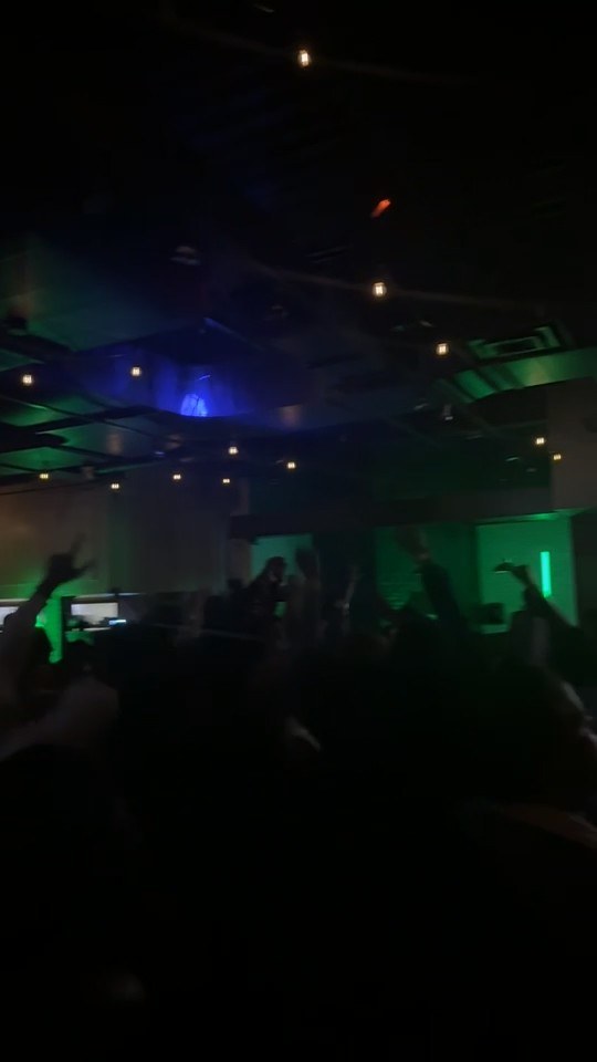 Dance floor lit in green during a DJ set